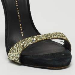 Pre Owned Giuseppe Zanotti Metallic Coarse Glitter Ankle Strap Sandals Size 37