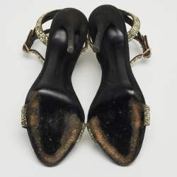 Pre Owned Giuseppe Zanotti Metallic Coarse Glitter Ankle Strap Sandals Size 37
