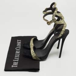 Pre Owned Giuseppe Zanotti Metallic Coarse Glitter Ankle Strap Sandals Size 37