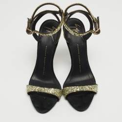 Pre Owned Giuseppe Zanotti Metallic Coarse Glitter Ankle Strap Sandals Size 37