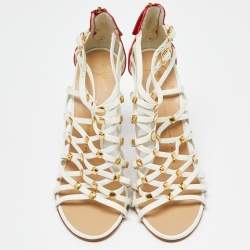 مملوكة مسبقًا Giuseppe Zanotti White/Red Leather Embellished Strappy Sandals Size 38.5