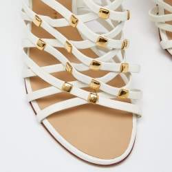 مملوكة مسبقًا Giuseppe Zanotti White/Red Leather Embellished Strappy Sandals Size 38.5