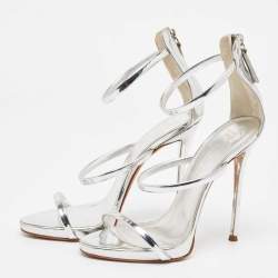مملوكة مسبقًا Giuseppe Zanotti Silver Foil Leather Harmony Ankle Strap Sandals Size 37