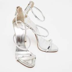 مملوكة مسبقًا Giuseppe Zanotti Silver Foil Leather Harmony Ankle Strap Sandals Size 37
