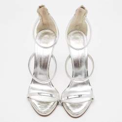 مملوكة مسبقًا Giuseppe Zanotti Silver Foil Leather Harmony Ankle Strap Sandals Size 37