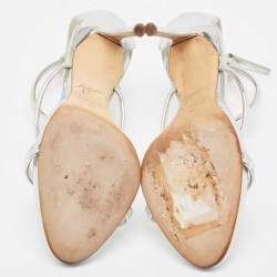 مملوكة مسبقًا Giuseppe Zanotti Silver Foil Leather Harmony Ankle Strap Sandals Size 37