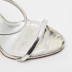 مملوكة مسبقًا Giuseppe Zanotti Silver Foil Leather Harmony Ankle Strap Sandals Size 37