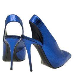 Pre Owned Giuseppe Zanotti Metallic Blue Python Embossed Leather Slingback Booties Size 36