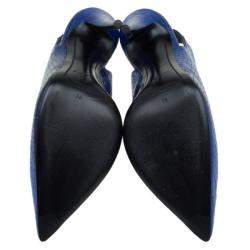 Pre Owned Giuseppe Zanotti Metallic Blue Python Embossed Leather Slingback Booties Size 36