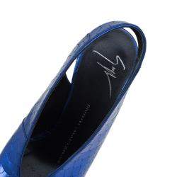 Pre Owned Giuseppe Zanotti Metallic Blue Python Embossed Leather Slingback Booties Size 36