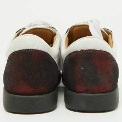 Giuseppe Zanotti White/Burgundy Leather and Laminated Suede Low Top Sneakers Size 37