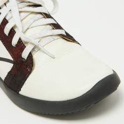 Giuseppe Zanotti White/Burgundy Leather and Laminated Suede Low Top Sneakers Size 37