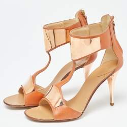 Pre Owned Giuseppe Zanotti Tan Leather Metal Detail T Strap Sandals Size 37