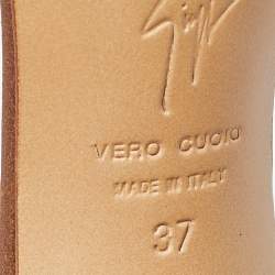 Pre Owned Giuseppe Zanotti Tan Leather Metal Detail T Strap Sandals Size 37