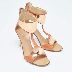Pre Owned Giuseppe Zanotti Tan Leather Metal Detail T Strap Sandals Size 37