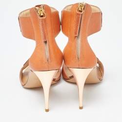 Pre Owned Giuseppe Zanotti Tan Leather Metal Detail T Strap Sandals Size 37