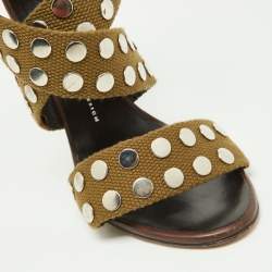 Giuseppe Zanotti Olive Green/Brown Canvas and Leather Studded Strappy Sandals Size 40.5