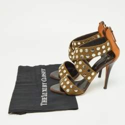 Giuseppe Zanotti Olive Green/Brown Canvas and Leather Studded Strappy Sandals Size 40.5
