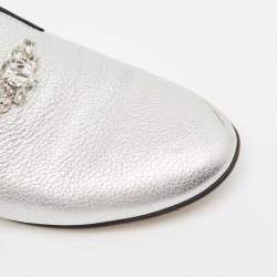 Giuseppe Zanotti Silver Leather Crystal Embellished Smoking Slippers Size 39 