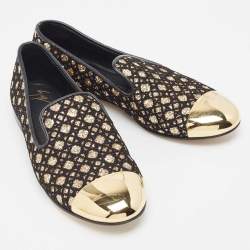 Pre Owned Giuseppe Zanotti Black Glitter and Leather Smoking Slippers Size 39