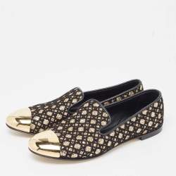 Pre Owned Giuseppe Zanotti Black Glitter and Leather Smoking Slippers Size 39