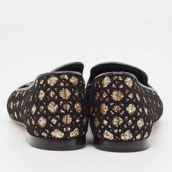Pre Owned Giuseppe Zanotti Black Glitter and Leather Smoking Slippers Size 39