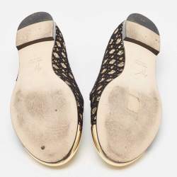 Pre Owned Giuseppe Zanotti Black Glitter and Leather Smoking Slippers Size 39