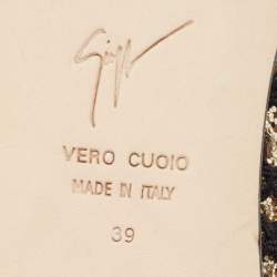 Pre Owned Giuseppe Zanotti Black Glitter and Leather Smoking Slippers Size 39