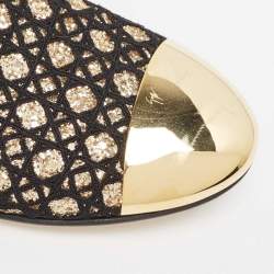 Pre Owned Giuseppe Zanotti Black Glitter and Leather Smoking Slippers Size 39