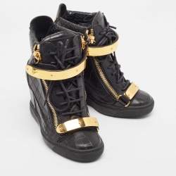 Pre Owned Giuseppe Zanotti Black Croc Embossed Leather Sneakers Size 38.5