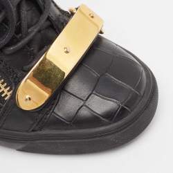Pre Owned Giuseppe Zanotti Black Croc Embossed Leather Sneakers Size 38.5