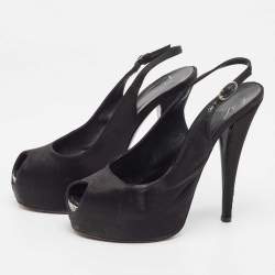 Giuseppe Zanotti Black Satin Platform Peep Toe Slingback Pumps Size 39