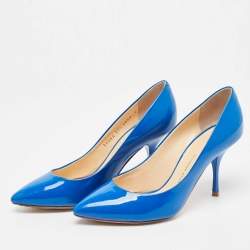 Pre Owned Giuseppe Zanotti Blue Patent Leather Pointed Toe Pumps Size 37.5