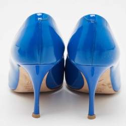 Pre Owned Giuseppe Zanotti Blue Patent Leather Pointed Toe Pumps Size 37.5