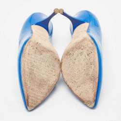 Pre Owned Giuseppe Zanotti Blue Patent Leather Pointed Toe Pumps Size 37.5