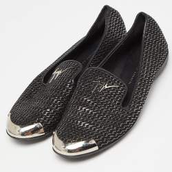 Giuseppe Zanotti Black Glitter Leather Slip On Smoking Slippers Size 37.5