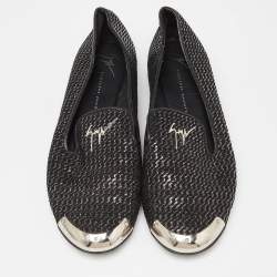 Giuseppe Zanotti Black Glitter Leather Slip On Smoking Slippers Size 37.5
