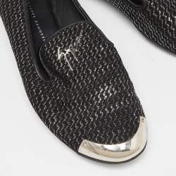 Giuseppe Zanotti Black Glitter Leather Slip On Smoking Slippers Size 37.5