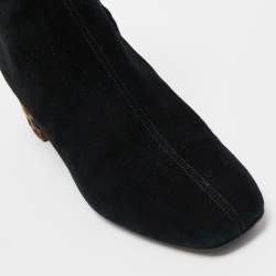 Pre Owned Giuseppe Zanotti Black Suede Link Ankle Length Boots Size 38