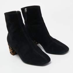 Pre Owned Giuseppe Zanotti Black Suede Link Ankle Length Boots Size 38