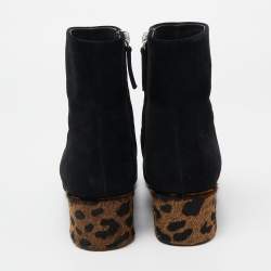 Pre Owned Giuseppe Zanotti Black Suede Link Ankle Length Boots Size 38