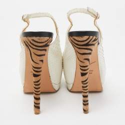 Pre Owned Giuseppe Zanotti White Python Peep Toe Platform Slingback Pumps Size 37