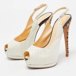 Pre Owned Giuseppe Zanotti White Python Peep Toe Platform Slingback Pumps Size 37