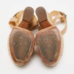 Pre Owned Giuseppe Zanotti Beige Leather Cork Wedge Platform Ankle Strap Sandals Size 37