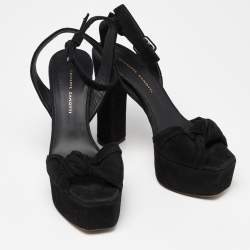 Giuseppe Zanotti Black Knotted Suede Platform Ankle Strap Sandals Size 37
