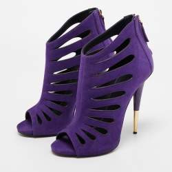مملوكة مسبقًا Giuseppe Zanotti Purple Suede Cutout Ankle Boots Size 40