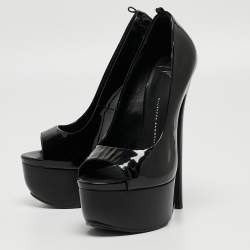 Pre Owned Giuseppe Zanotti Black Patent Leather Peep Toe Platform Pumps Size 37