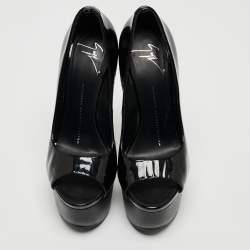 Pre Owned Giuseppe Zanotti Black Patent Leather Peep Toe Platform Pumps Size 37