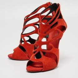 مملوكة مسبقًا Giuseppe Zanotti Rust Orange Suede Cut Out Cage Sandals Size 40.5