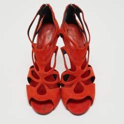 مملوكة مسبقًا Giuseppe Zanotti Rust Orange Suede Cut Out Cage Sandals Size 40.5